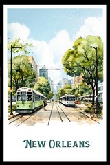 New Orleans Street Cars Retro Travel Poster, Canvas Or Framed 1930s Vintage