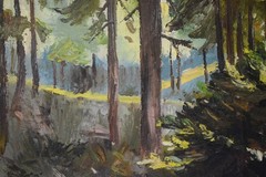ORIGINAL PALETTE KNIFE OIL PAINTING 19.5″X25.5″ „FOREST CREEK‘