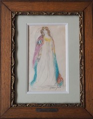 Woman in flowing dress romantic antique pastel drawing by Edmond Aman-Jean