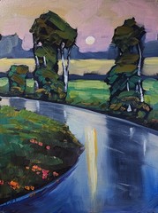 Painterly Landscape Gallery Art Collected Artist Large Painting Peaceful Moon