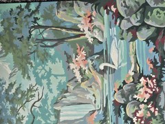 2 Vintage 1956 Swan in River Waterall Paint by Number Paintings 12″ x 16″