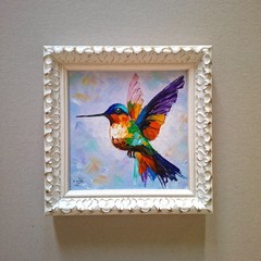 Hummingbird Impasto Original Painting Small Birds Animals 3D Art Unframed 6×6