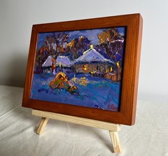 Oil Painting Frosty Winter Evening O. Ivanyuk Unframed Original nAAA3816