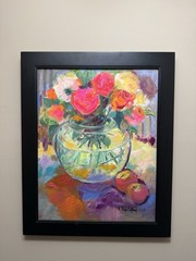 Martha Suhr Rolland Acrylic on Canvas Board Painting, Peaches and Roses