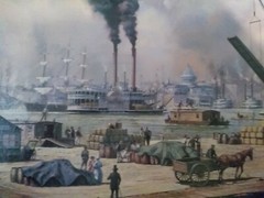 LARGE FRAMED OIL OR PRINT ON CANVAS RIVERBOAT SCENE „PACKET PACIFIC“