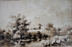 1832 John A Gilfillan „View on the Kelvin“ Partick Castle Watercolor Painting