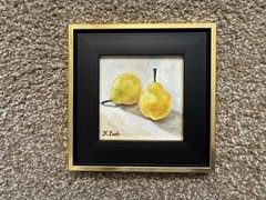 ORIGINAL OIL PAINTING STILL LIFE PEARS FRUIT SIGNED FRAMED 4×4