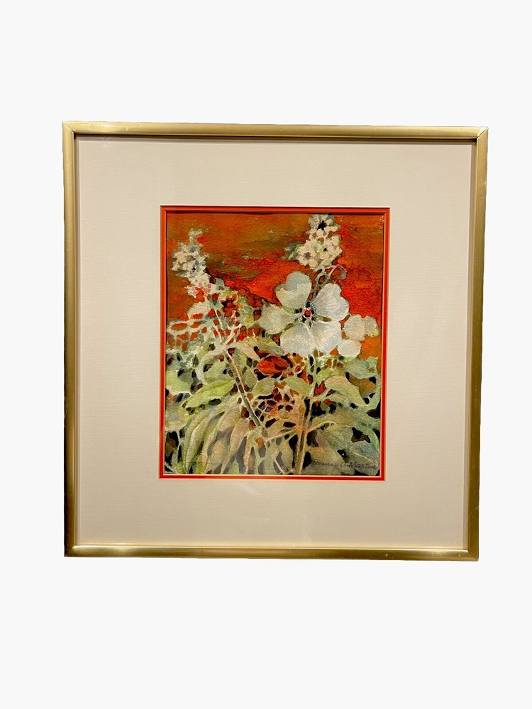 Floral Watercolor On Art Rice Paper Signed ELEANOR MARTIN ARTIST ARLINGTON TEXAS