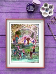 Saturday In The Park Abstract Expressionist Original Watercolor Painting 5×7