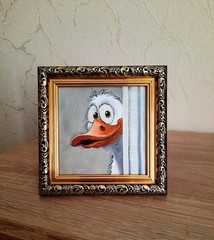 ORIGINAL Oil Painting Goose Duck Poultry Miniature Contemporary Wall Art Animals