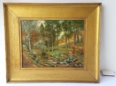 Painting Oil on Cardboard Landscape Wood Frame Signed around 1900 N416