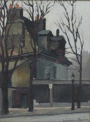 Vivian Browne Boron (American, b. 1902) Street Scene in Autumn, oil on board