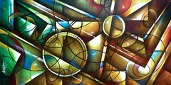 geometric design painting green blue circles original M.Lang home interi or dec