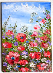 Red Poppies ORIGINAL OIL Painting , impasto 7″x5″ by Olga Diduh.
