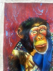 Beautiful Original Colombian Oil Hand Painting Monkey Playing Chess 1 Of A Kind