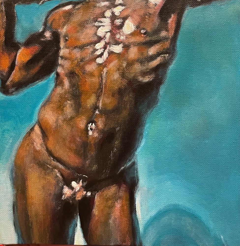 Bronze Statue 8×8 Acrylic Canvas Panel Painting Original Artwork by Hunter Potts