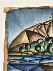 ANTIQUE MODERNIST PAINTING EXHIBITED IN SAN FRANCISCO 1930’S CUBISM WPA COASTAL