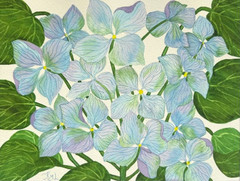 PAINTING WATERCOLOR 11X14 DOUBLE MAT 16X20 FLOWER HYDRANGEA BLUE PURPLE LAVENDER