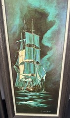 2 x Vintage Mid Century Art Ships Paintings Signed