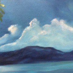 VINTAGE beach moon coast original art PAINTING by Winki moonlite
