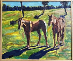 Large Signed Rene Guerin Oil Painting Horses in Florida Landscape 36″X30″