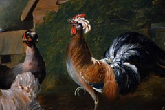Early 19th Century Animal Painting Chickens Ducks & House Vintage Landscape