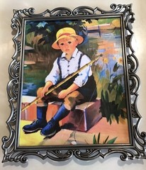 Painting By Sibley “Boy Fishing” – Limited Edition Framed Print, 8×11