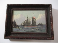 ANTIQUE NAUTICAL OIL PAINTING SMALL GEM IMPRESSIONIST LANDSCAPE SEASCAPE SHIPS