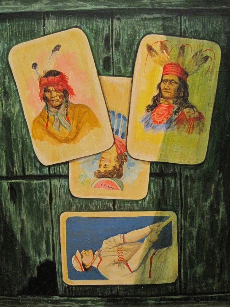 VINTAGE AMERICAN TROMPE-L’OEIL BOSTON RED SOX INDIANS MOMA NY WI LISTED PAINTING
