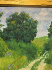 Original Impressionist Oil Painting Wildflower Field And Country Road 16” X 20”*
