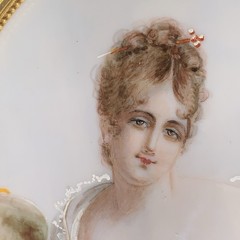 Antique Miniature Portrait/Lady/Gilt Bronze Frame/France C.1900/Signed Zella