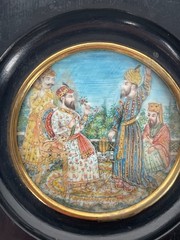 Lot Of Three 19th Century Indian Hand Painted Miniature Paintings Set In An Ebon
