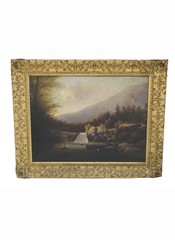 ANTIQUE OIL ON CANVAS HUDSON RIVER SCHOOL ANTIQUE GILT WOOD ORNATE FRAME