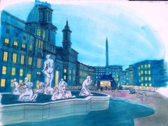 Italy TV Concept Art 1979 „21 Days of America“ 15.5×20 Inches Watercolor Rome
