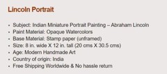 Abraham Lincoln Art Rare Handmade American President Miniature Portrait Painting