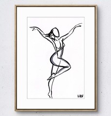 Laeknapes Elegant Dancer 10×7 Elegant Minimalist Ink Drawing Contemporary Art