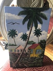 Vintage Island Art Oil Painting Canvas Signed by Edwards ? Original 21”x17”