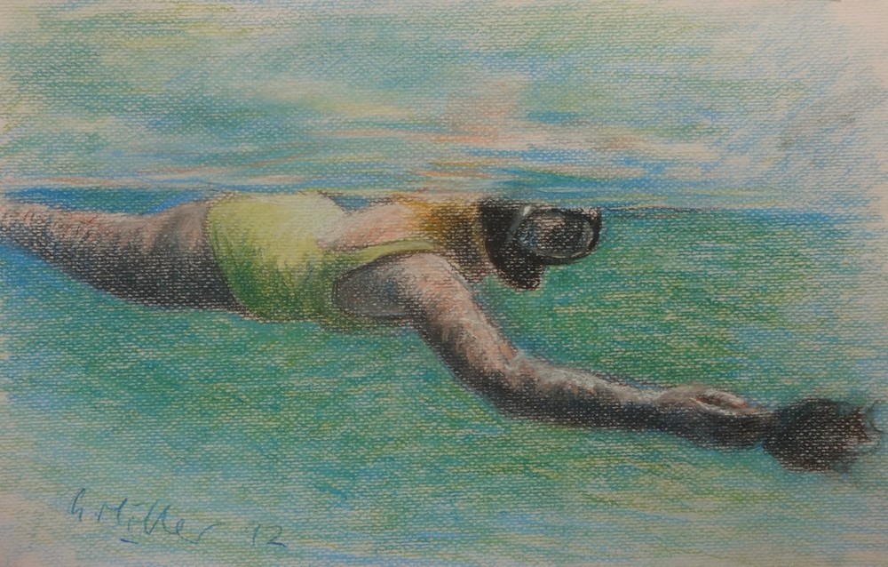 GERRY MILLER – „Diver“ – Original Drawing. Pastel on paper.37x23cm-