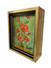 1970’s Oil Painting Red Poppies Flowers Still Life~Minature 4.5″ x 5.5″~Signed