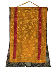 MANTRA OM MANI PADME MANDALA ORIGINAL TIBETAN THANGKA PAINTING WITH SILK BORDER