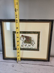 VTG India White Elephant Trunk Up Original Silk Painting on Fabric Hand Painted