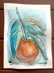 Original Simple Orange Blues Painting By Alannah Dyer- Acrylic 9×12 in. Food