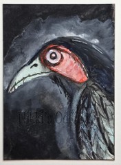 Aceo Original Watercolor art Dark Dead Crow Raven Halloween Fantasy Nikki C