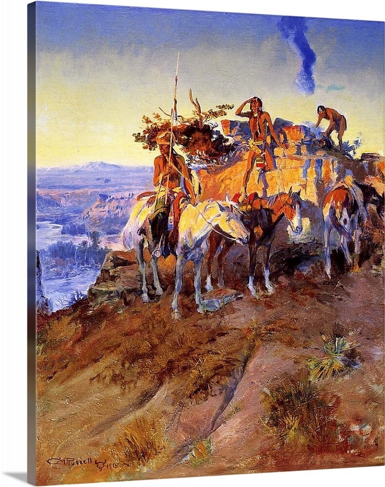 Canvas Wrap Giclee Art Signal Smoke Indians Charles Russell 16×20