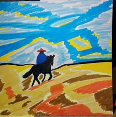 IMPRESSIONISM Western WHIMSICAL ANIMALS Original 8×8 Gat Horse Figure Painting