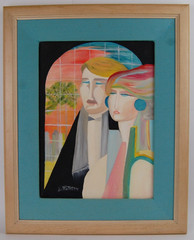 Vintage 1994 Signed Esther Original Pop Art Deco Style Couple Oil Painting 12X16