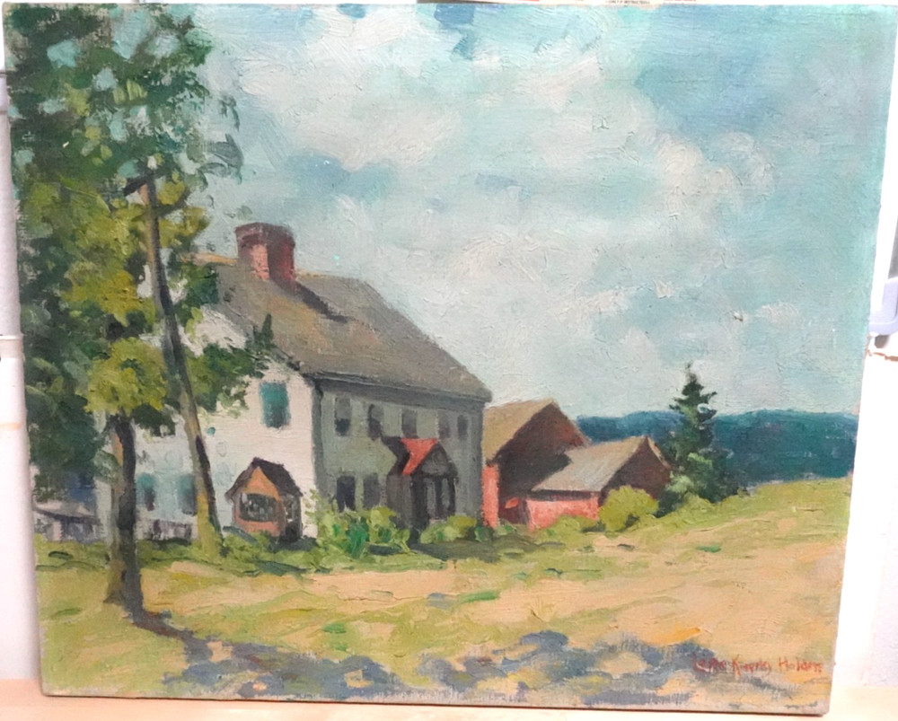 LEPHE KINGSLEY HOLDEN ORIGINAL OIL ON CANVAS HOMESTEAD SCENE LANDSCAPE PAINTING