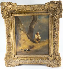 Antique British Genre Painting Boy with his Dog William Collins RA Gold Frame