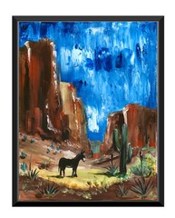 11×14 Original Southwest Desert Burro Painting Canvas Western Landscape Donkey