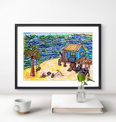 Dreams Of Shore House Colorful Modern Original 8×10 Acrylic Paint Achival Paper